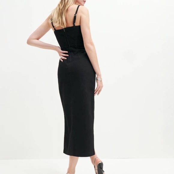 NWT Reformation Grazia Denim Midi Dress in Black - 0 - Picture 2 of 6